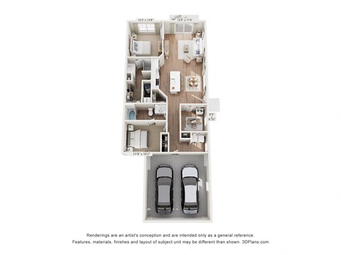Floor plan for 2 beds, 2 baths, 1322 sqft